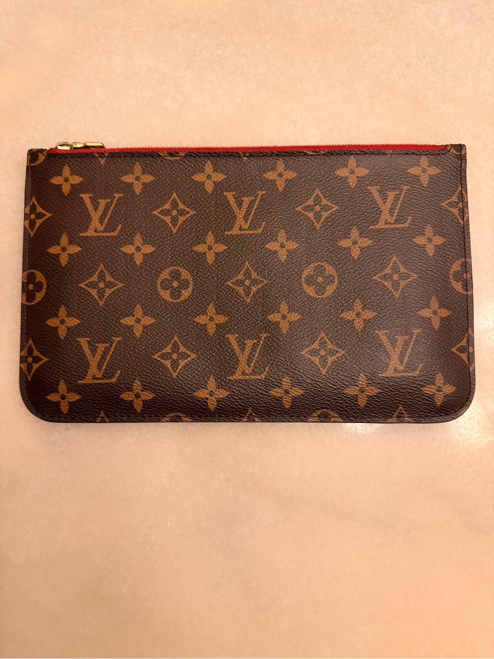 Louis Vuitton Monogram Canvas Pouch with Red Zip Trim